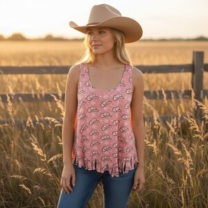 Cowgirl Spirit Pink Tank Top with Fringe (A266)